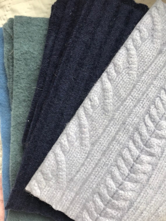 Blue Purple Cashmere Felted Wool Bundles 11 - 6x8 Inches Recycled Felt Fabric Bundle Sweater Fabric Destash Craft Squares