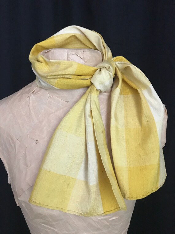 VTG Silk Scarf Cadmium Canary Yellow Cream Woven … - image 4