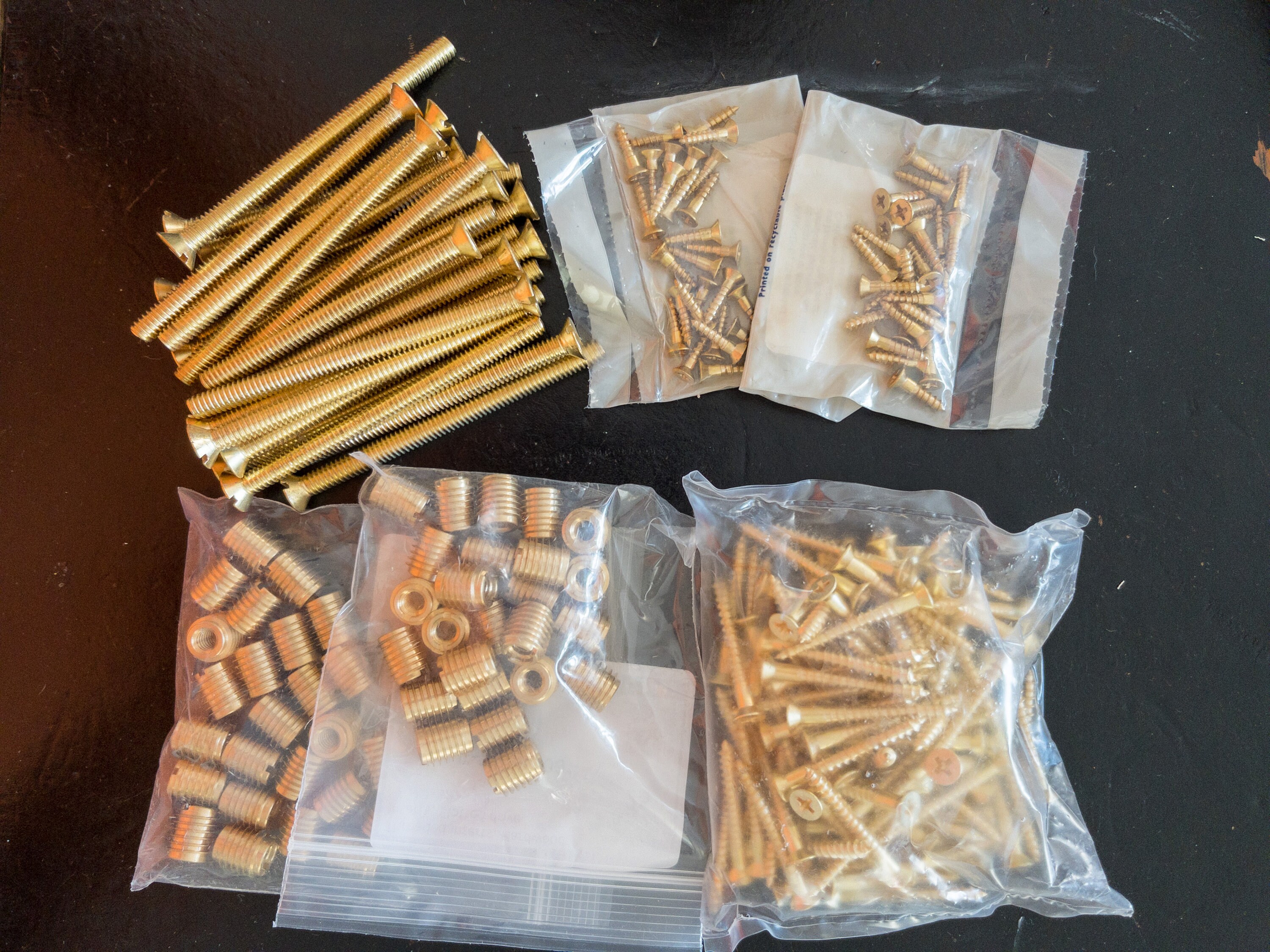 Solid Brass Hardware Set 225 pcs Screws Bolts Threaded Inserts