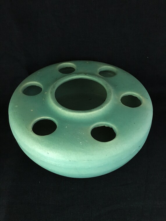 Vintage Arts & Crafts Flower Frog Centerpiece Bowl Blue Green Matte Glaze