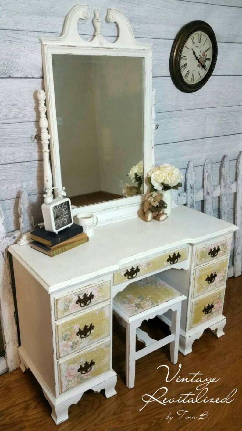 Sold Refinished Vintage Vanity With Bench Etsy