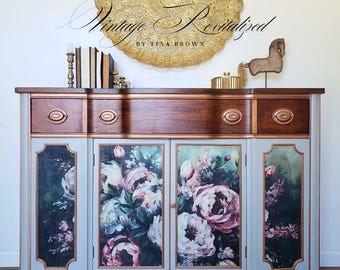 One-of-a-Kind Refinished Vintage Solid Wood Sideboard / Buffet / Credenza Cabinet - Gray