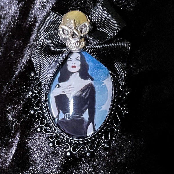 Glamorous Ghoul brooch pin/Necklace, 1950s horror hostess, Cult Classic, Ghoul Woman, Horror, lightweight jewelry, goth jewelry, Great Gifts