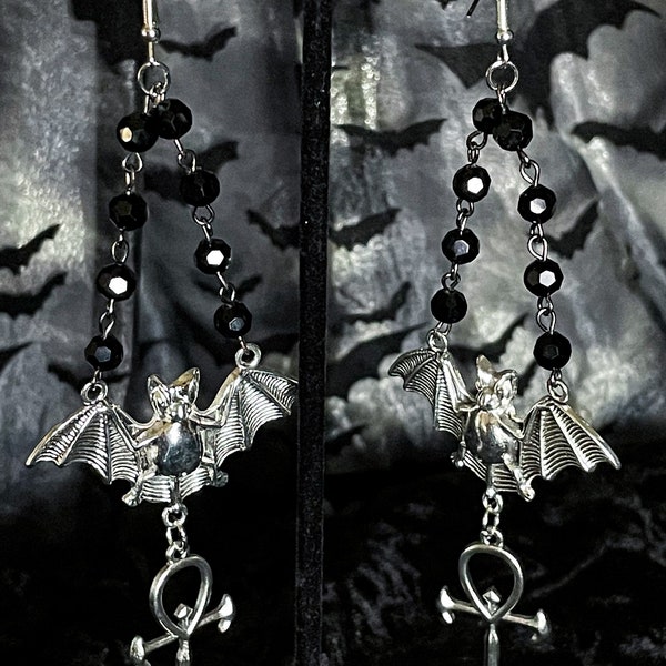 Vampire Cross Earrings, Vampire Jewelry, Goth Jewelry, Bat Jewelry,Bat Earrings, Nickel Free jewelry, Jewelry, Earrings, gift ideas, gifts