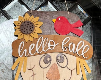 Hello Fall Scarecrow door hanger