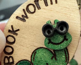 Bookworm Earrings: Hand-Painted Etched Wood, Made-to-Order