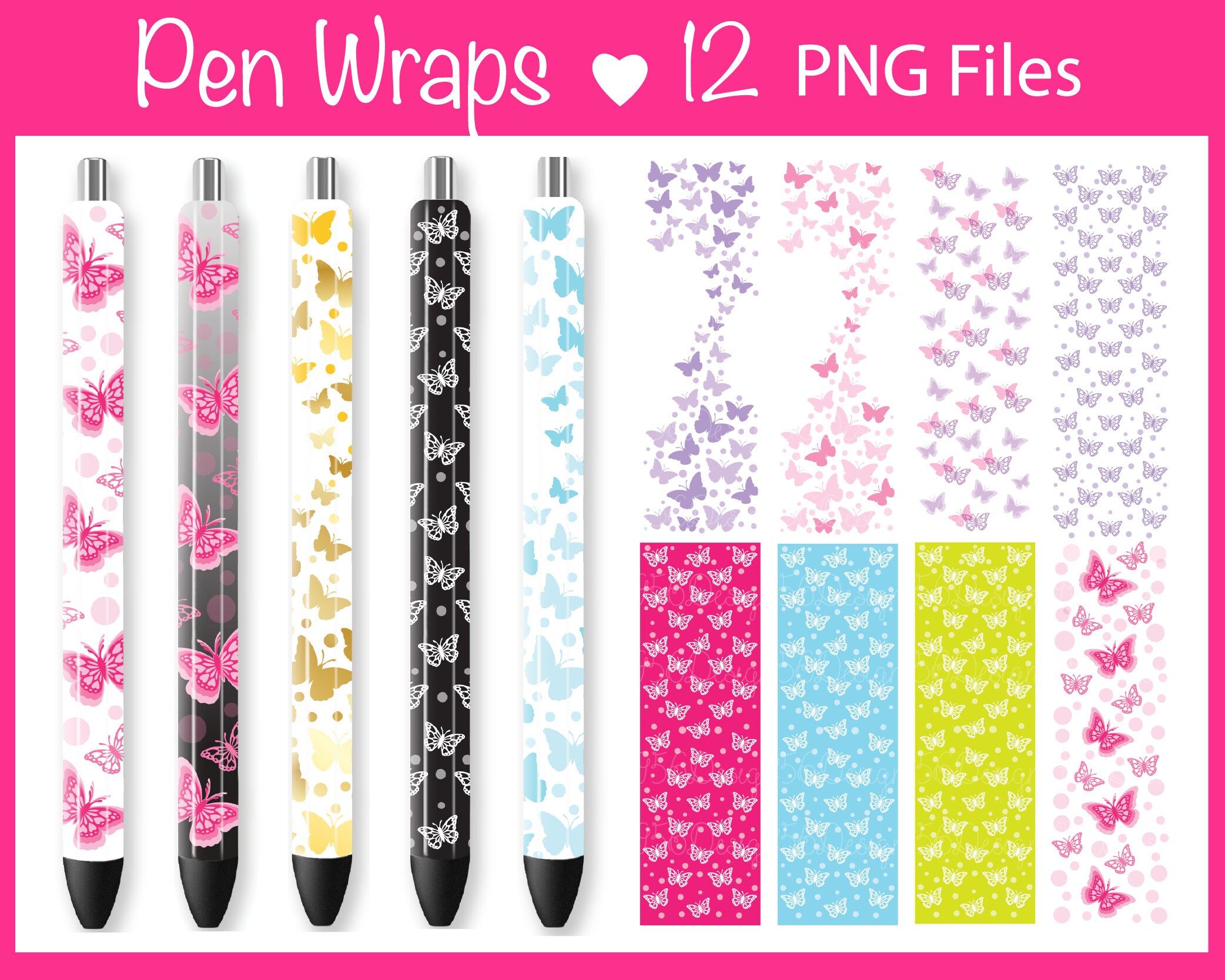 Butterfly Pen Wraps Butterfly Pattern Butterfly Sublimación Etsy España