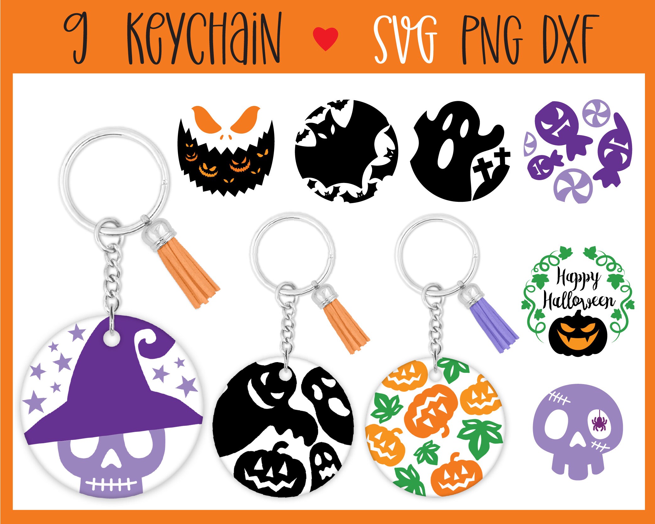 Halloween Keyring Svg Keychain Svg Halloween Keychain Svg Etsy