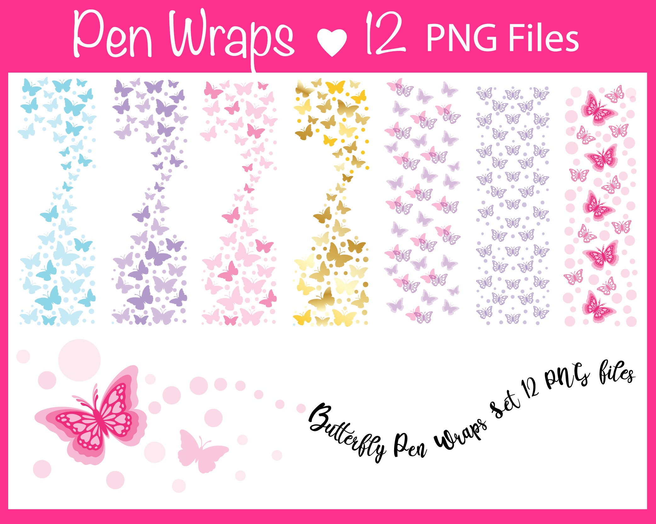 Butterfly Pen Wraps Butterfly Pattern Butterfly Sublimación Etsy España