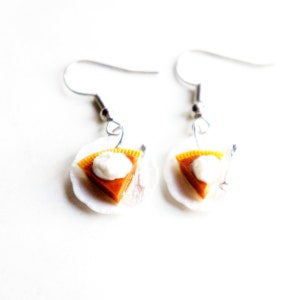 Pumpkin Pie Dangle Earrings- miniature food jewelry, pie earrings