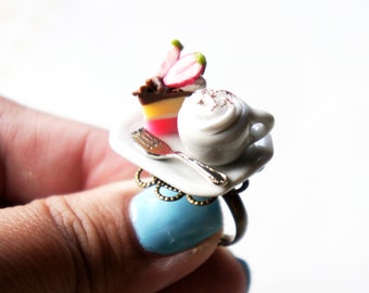 Neapolitan Cake and Coffee Ring- miniature food jewelry, cake ring