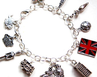 London charm bracelet- themed charm bracelet, tibetan silver charm bracelet