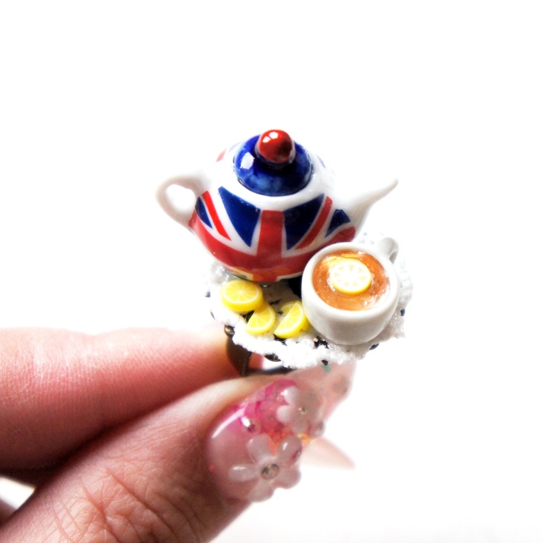English Tea Rings Miniature English Tea Ring: Hand-painted Teapot Food Jewelry - Etsy