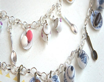 Tea Party Charm Bracelet- miniature food jewelry, tea pot charm