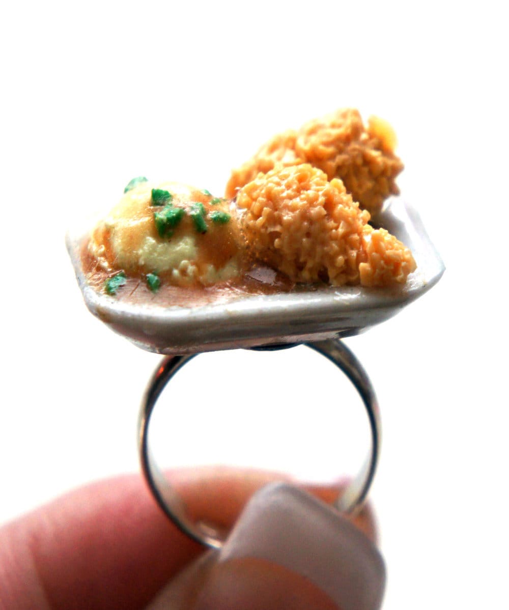 Fried Chicken and Gravy Ring miniature Food Food Jewelry Etsy