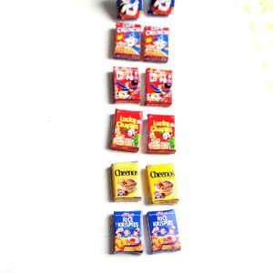 Pendientes de caja de cereales: joyas de comida en miniatura, pendientes de cereales