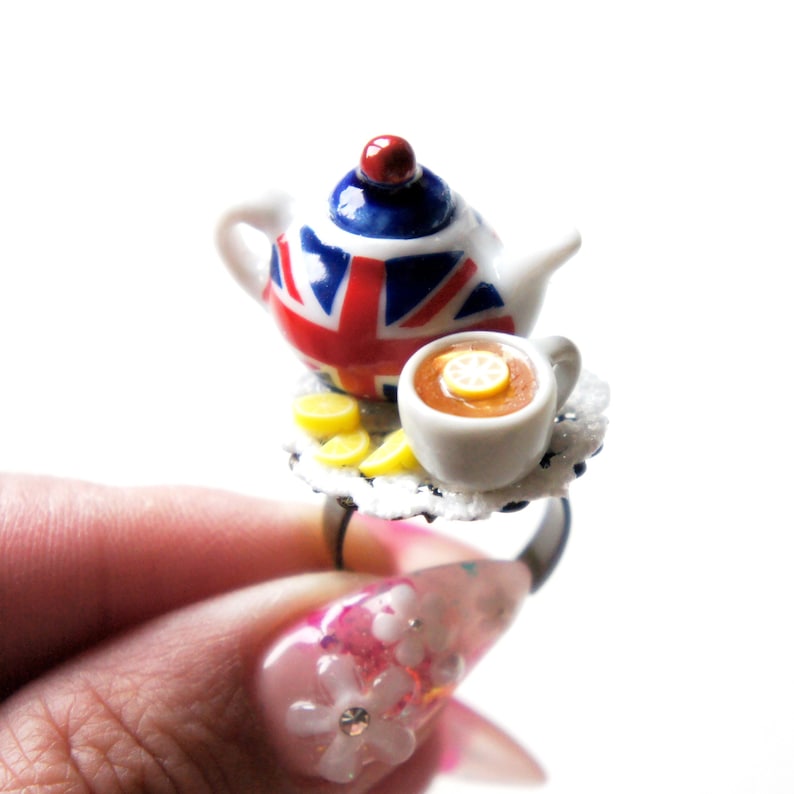 English Tea Rings Miniature English Tea Ring: Hand-painted Teapot Food Jewelry - Etsy