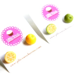 Lemon and Lime Stud Earrings- citrus fruit earrings