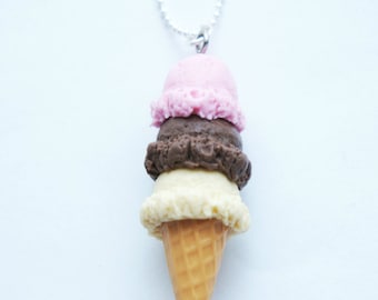 Neapolitan Ice Cream Necklace- miniature food jewelry