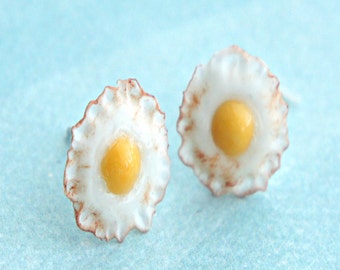 Fried Egg Earrings- miniature food jewelry, food earrings, breakfast jewelry