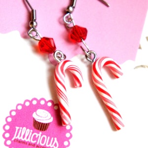 Candy Cane Earrings- miniature food jewelry, Christmas earrings