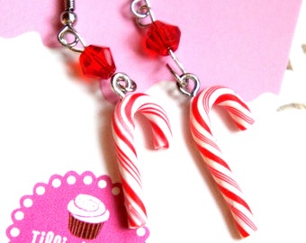 Candy Cane Earrings- miniature food jewelry, Christmas earrings