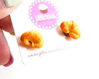 Croissant Stud Earrings: Miniature Polymer Clay Food Jewelry