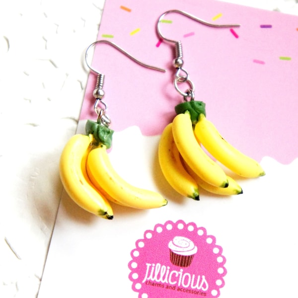 Banana Bunch Earrings- food jewelry, fruit earrings, tropical fruit jewelry