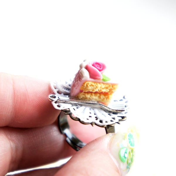 Erdbeer Rose Tortenring - Geburtstag Tortenring, Miniatur Essen Schmuck, Kuchenschmuck