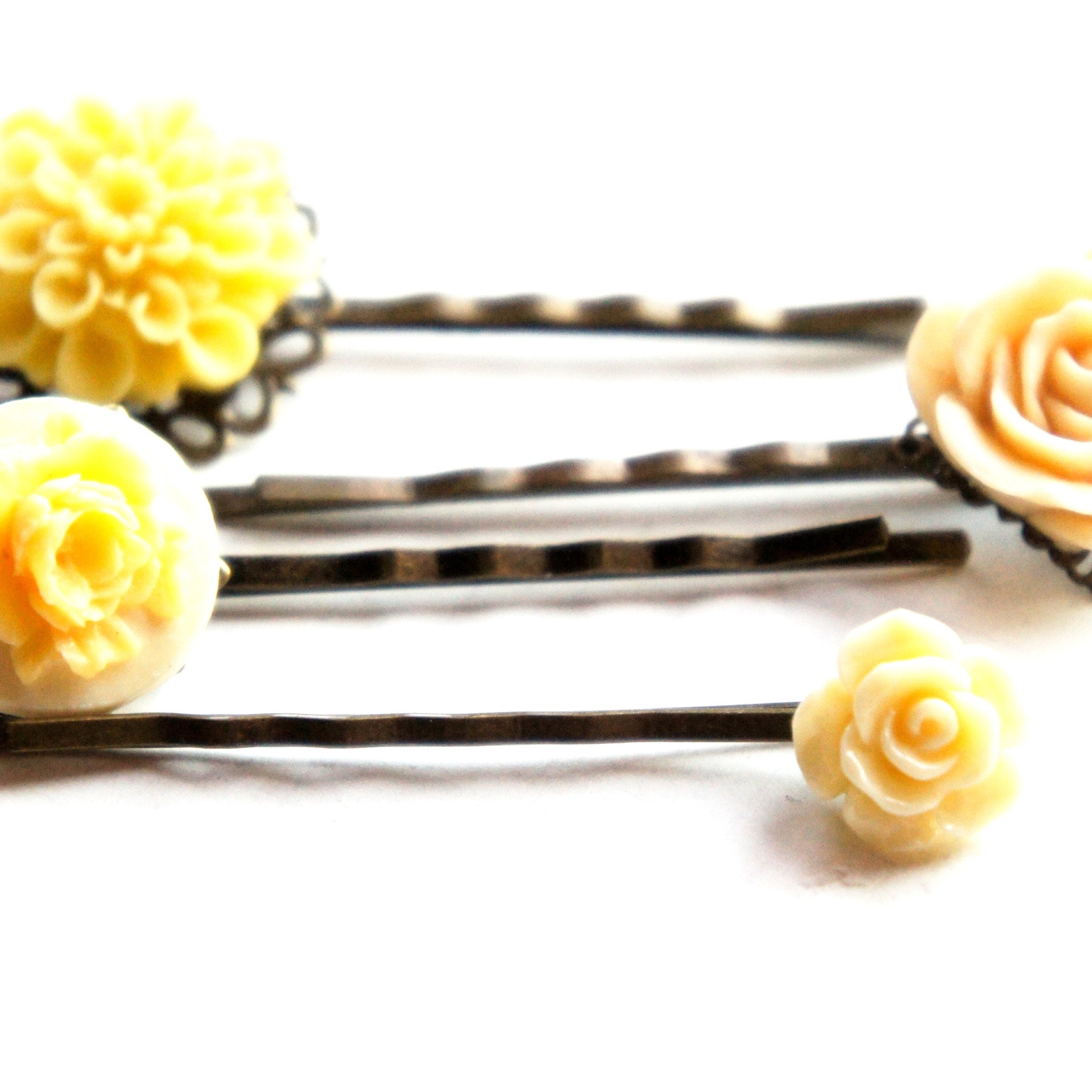 Haarspangen-Set Mit Gelber Blume – Goldfarben, Inkl. Haarnadeln, Für Damen & Mädchen