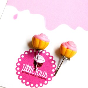 Pink Cupcake Stud Earrings- miniature food jewelry, food earrings, cupcake jewelry
