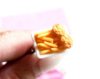 French Fries and Chicken nuggets ring -miniature foods jewelry, food ring