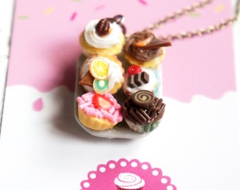 Cupcake Platter Necklace- miniature food jewelry, cupcake necklace