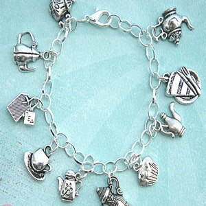 Tea Party Charm Bracelet: Tibetan Silver Tea Set Charms