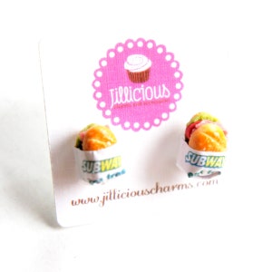 Pendientes de sándwich de Subway: joyas de comida en miniatura, pendientes de comida, joyas de comida rápida, pendientes de sándwich de jamón