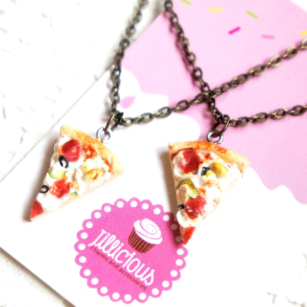 Supreme Pizza Slices best friends necklace- food jewelry, pizza necklace, friendship necklace