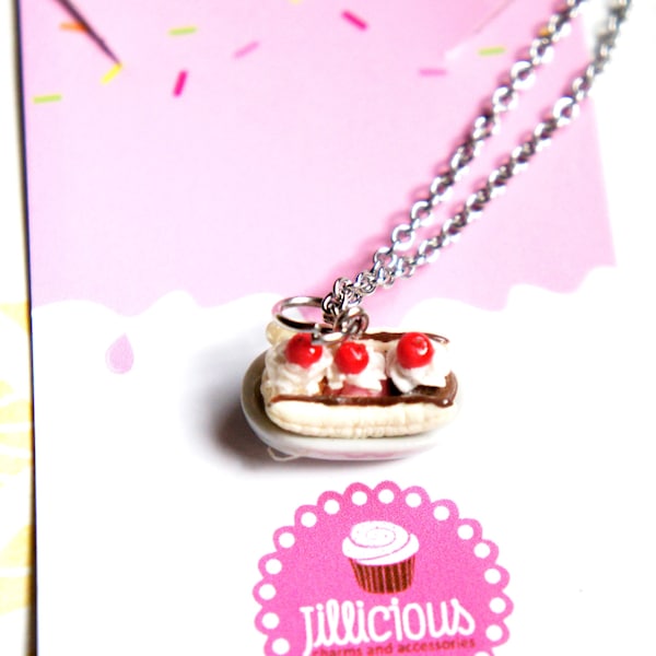 Banana Split Necklace: Handmade Polymer Clay Dessert Pendant