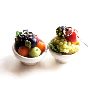 Orecchini pendenti a forma di ciotola di frutta - cibo in miniatura, orecchini di frutta