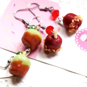 Candy Apple Dangle Earrings- miniature food jewelry, carnival jewelry, fair jewelry
