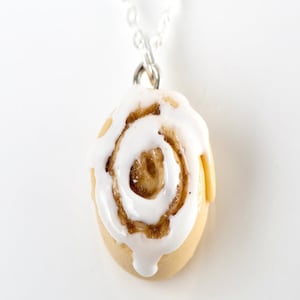 Cinnamon Bun Necklace- miniature food jewelry, cinnamon roll necklace