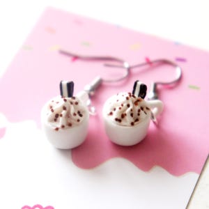 Cookies and Cream Coffee Cup Dangle Earrings-miniature food jewelry, food earrings