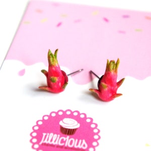 Dragonfruit Stud Earrings: Handmade Polymer Clay Miniature Food Jewelry