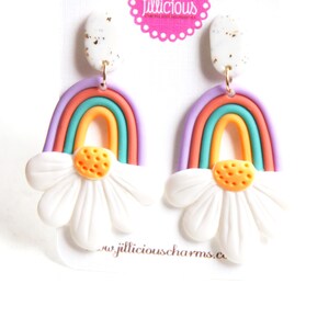 Rainbow Flower Earrings- polymer clay jewelry