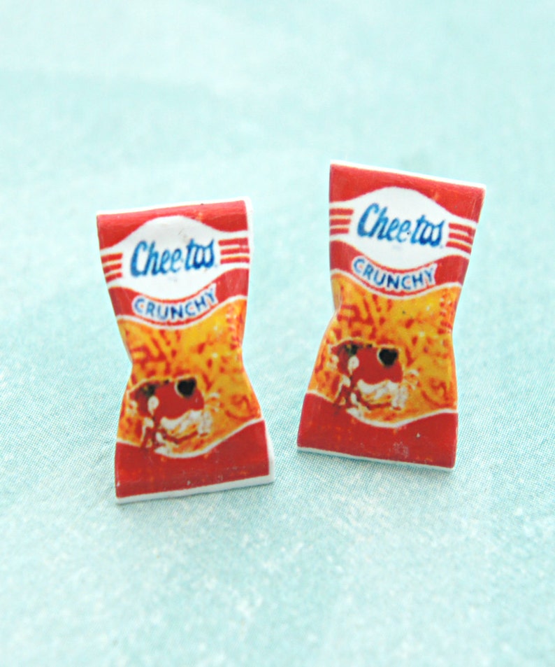 Vintage Cheetos Stud Earrings-miniature food jewelry, junk food jewelry image 4