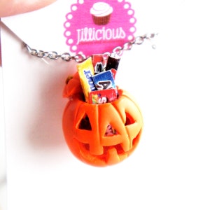 Jack o Lantern Necklace- Halloween necklace, miniature food jewelry