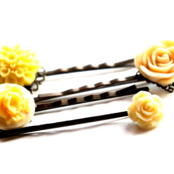 Haarspangen-Set Mit Gelber Blume – Goldfarben, Inkl. Haarnadeln, Für Damen & Mädchen