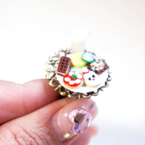 Christmas Cookies and Milk Ring- holiday jewelry, miniature food ring