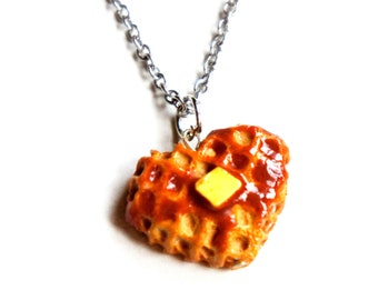 Heart Waffle Necklace- miniature food jewelry, breakfast jewelry