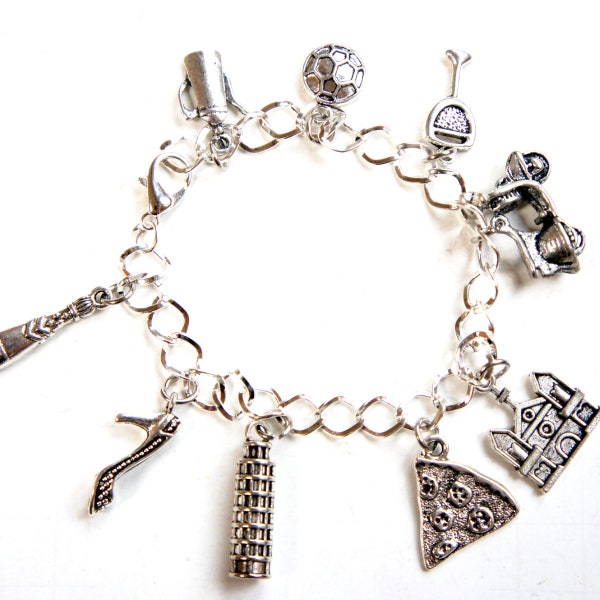 Everything Italian charm bracelet- Italy charm bracelet, tibetan silver charm bracelet