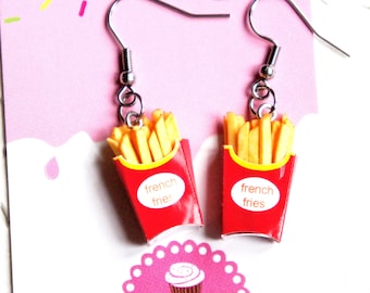 French Fries Dangle Earrings- miniature food jewelry